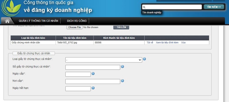 Hướng dẫn tạo tài khoản đăng ký kinh doanh chi tiết nhất Điền những thông tin liên quan về số giấy tờ, loại giấy tờ, ngày hết hạn,...